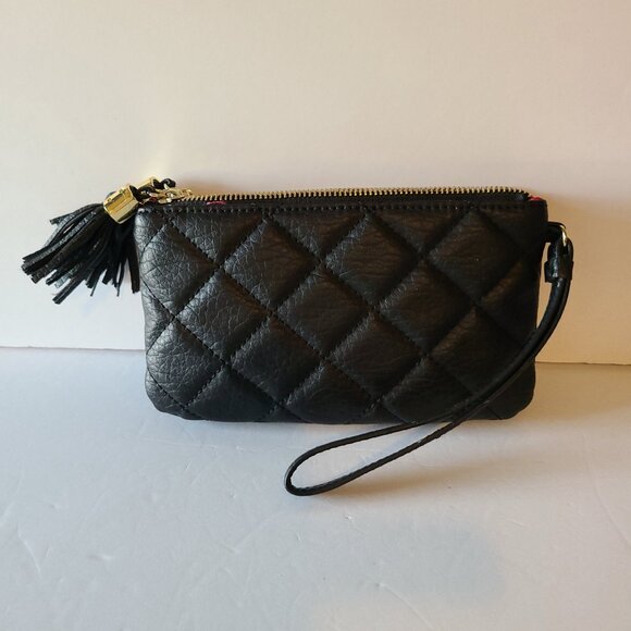 JUICY COUTURE BLACK CLUTCH QUILTED DOUBLE ZIPPER TASSEL WRISTLET GOLD HEARTS - Picture 10 of 10